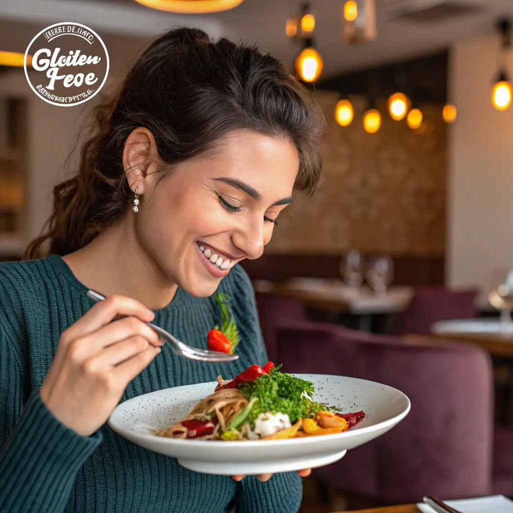 Satisfied client enjoying gluten-free dish