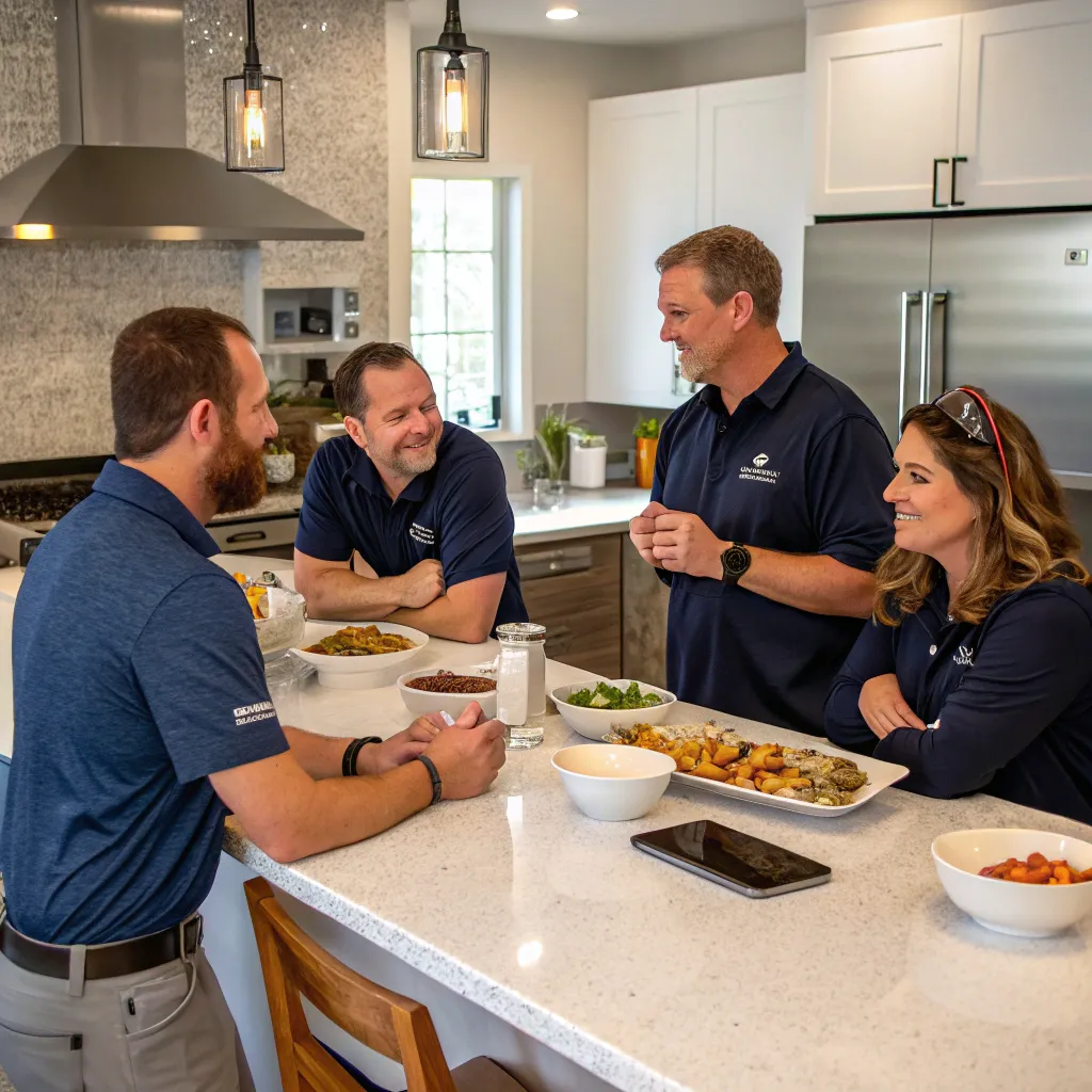 MURVANTHERIX team gathered around a kitchen counter